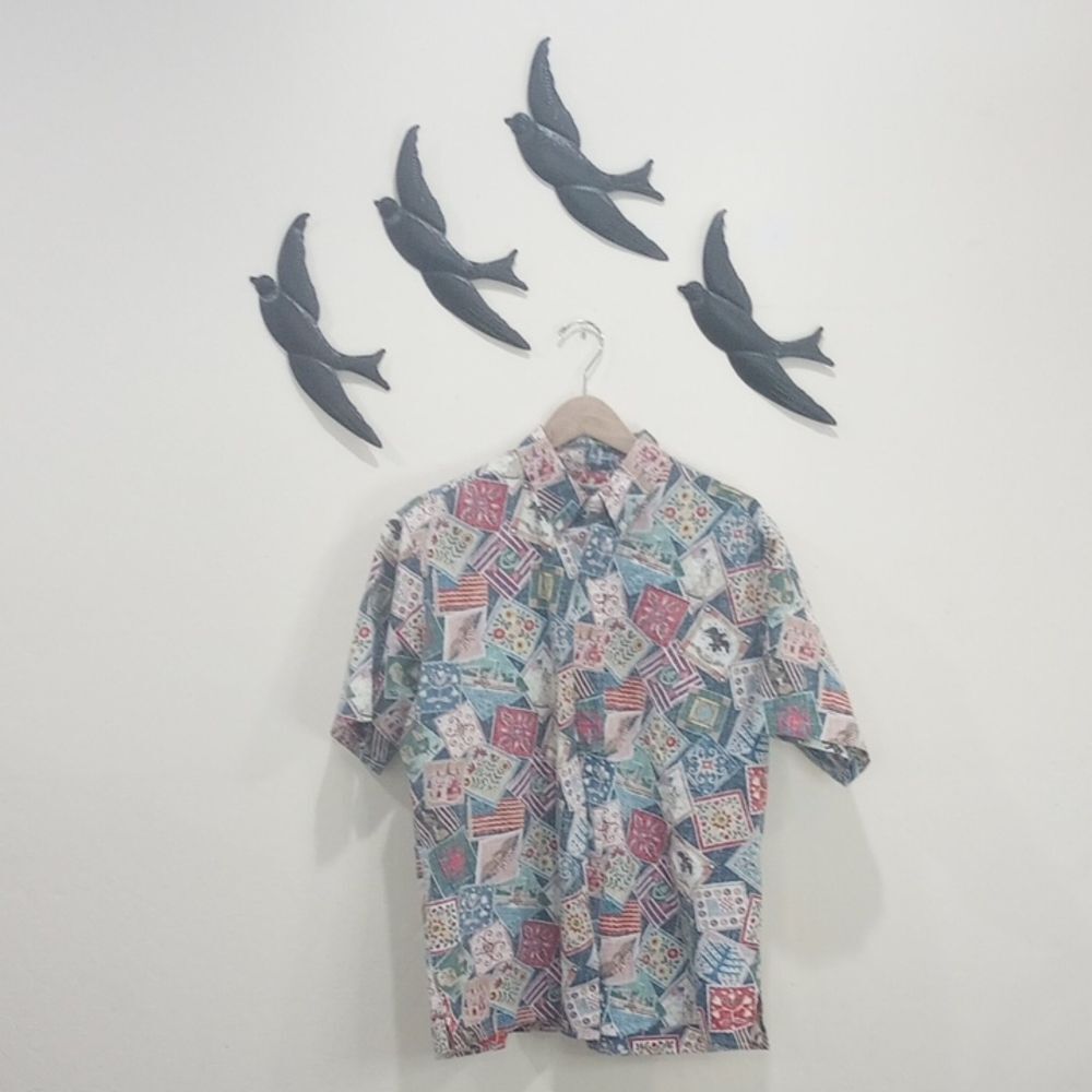 Reyn Spooner Reverse Print Patriotic 1999 Hawaiian Shirt, L - Vintage!
